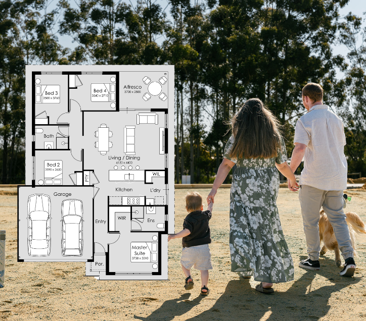 what is a house and land package, family walking on block os land with home design 